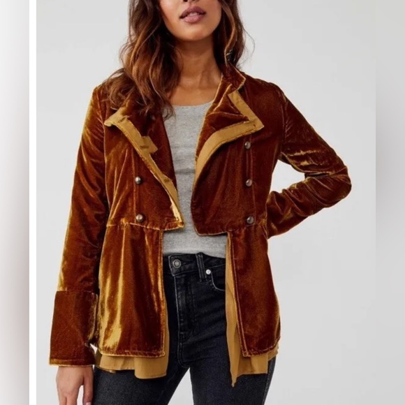 Free People Faye Velvet Jacket In Warm Tobacco Size XS - Picture 2 of 8